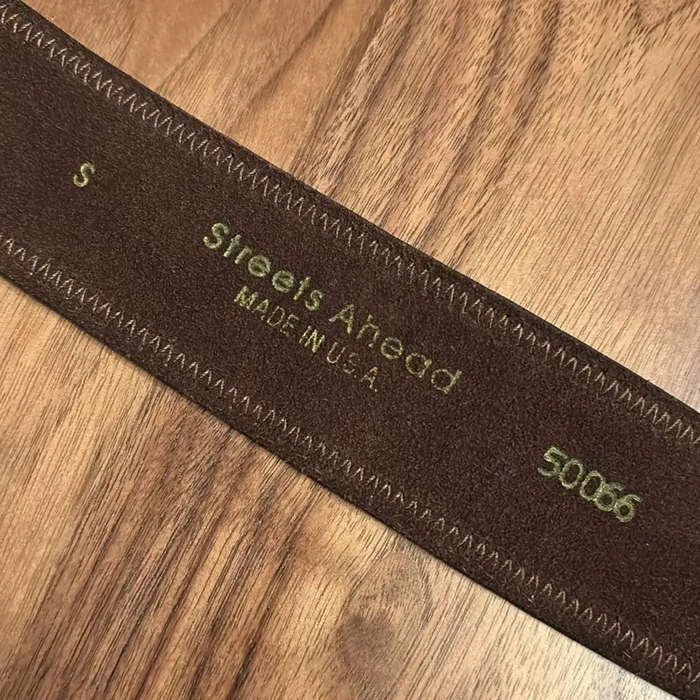 Streets Ahead Brown Leather Belt with Beaded Fringe - S